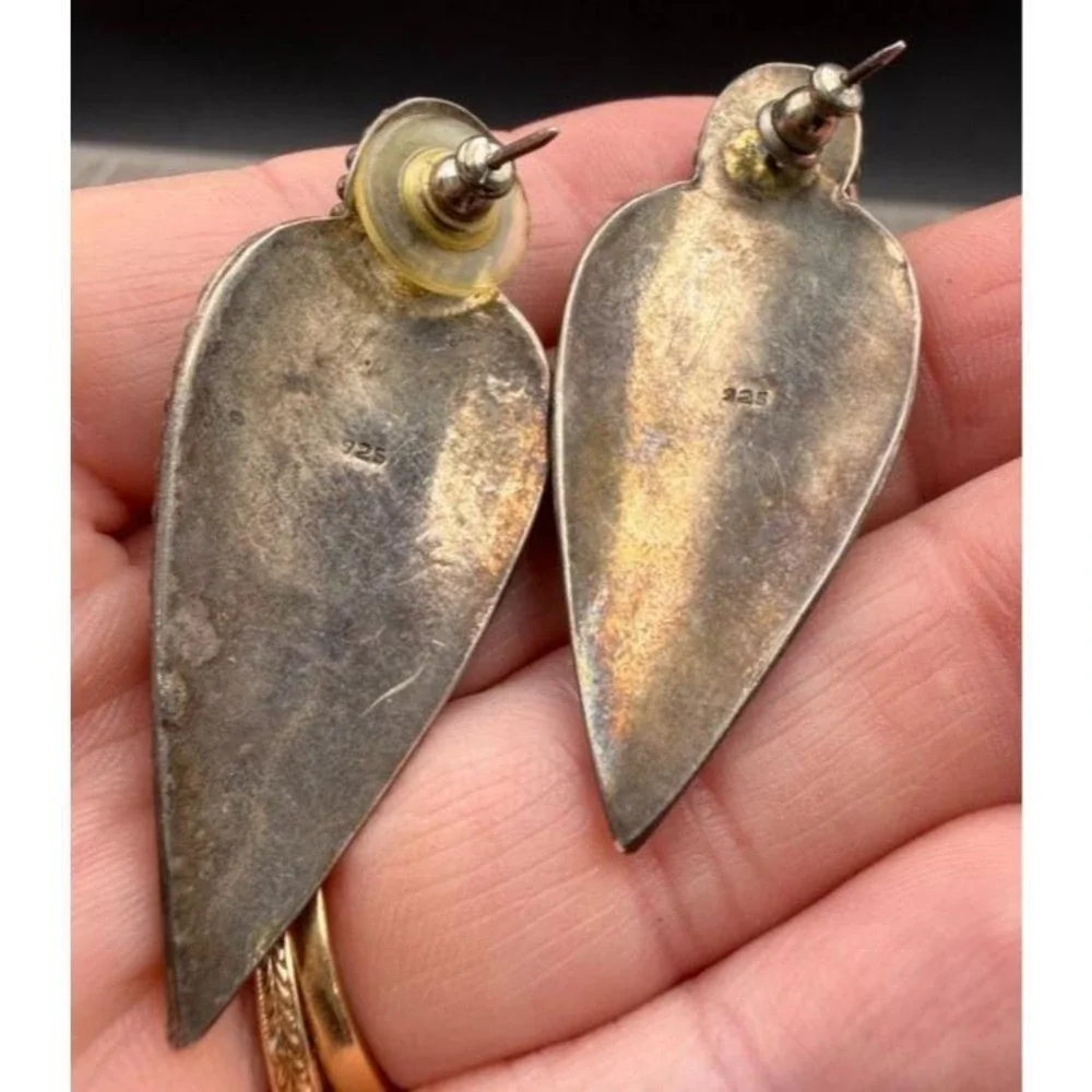Vintage Sterling Silver Scarab Earrings Egyptian Revival Gold Applied Scarab 2